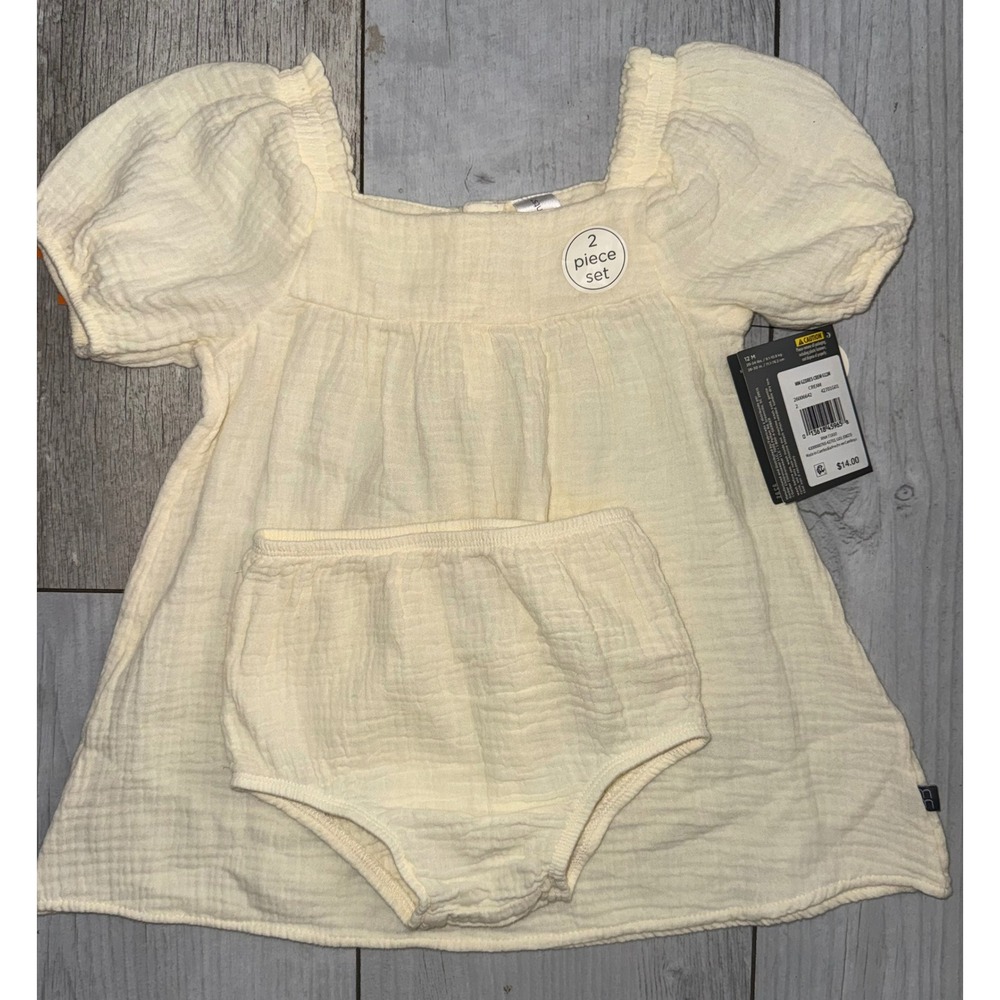 NWT Modern Moments by Gerber Baby Girls Cream Gauze Dress and Bloomers Set 12M